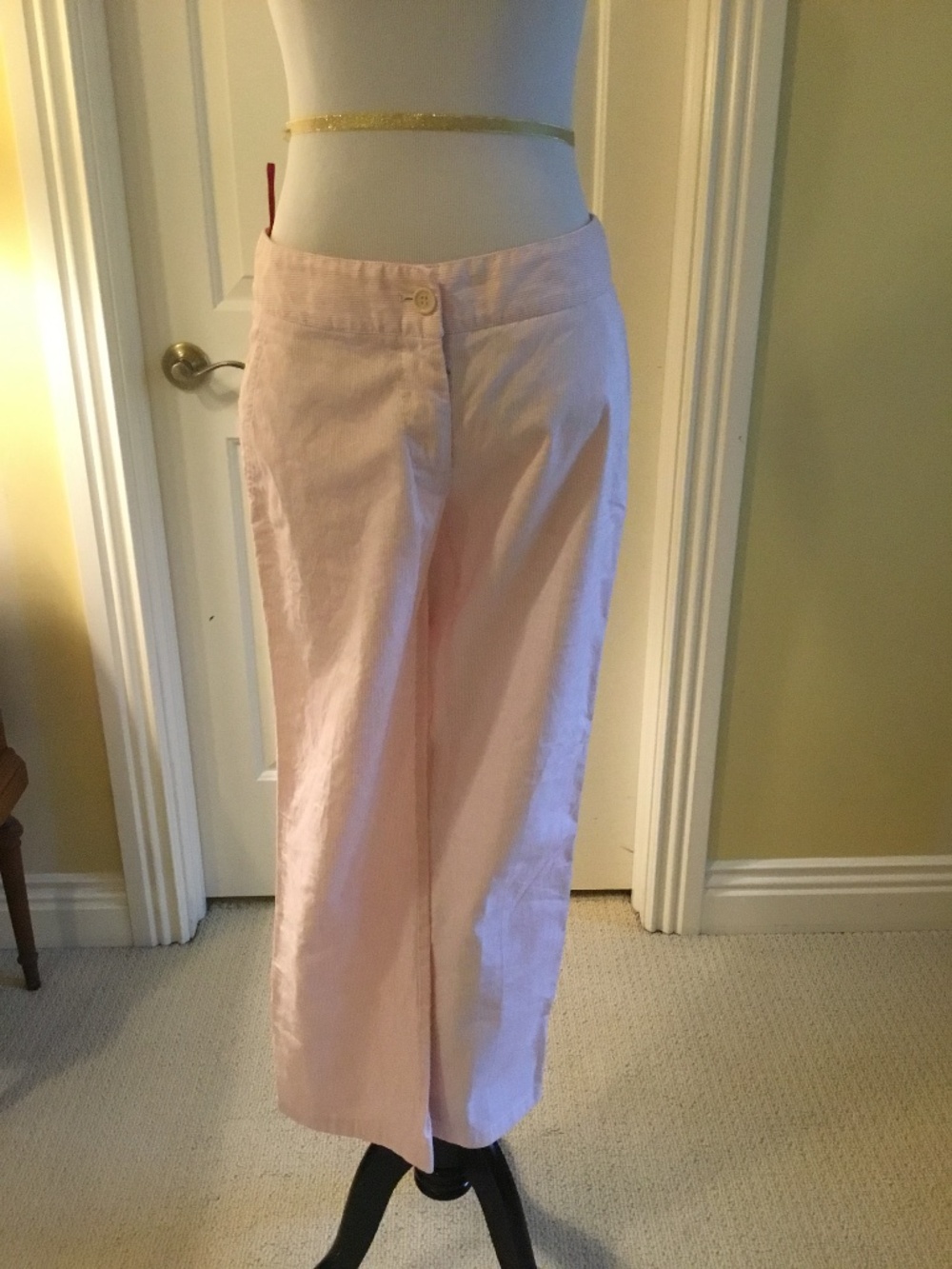 Prada Made in Italy Blush Pink Cotton Linen Pinstripe Straight-Leg Pants
